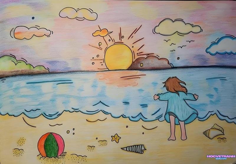 vẽ tranh làng quê đơn giản