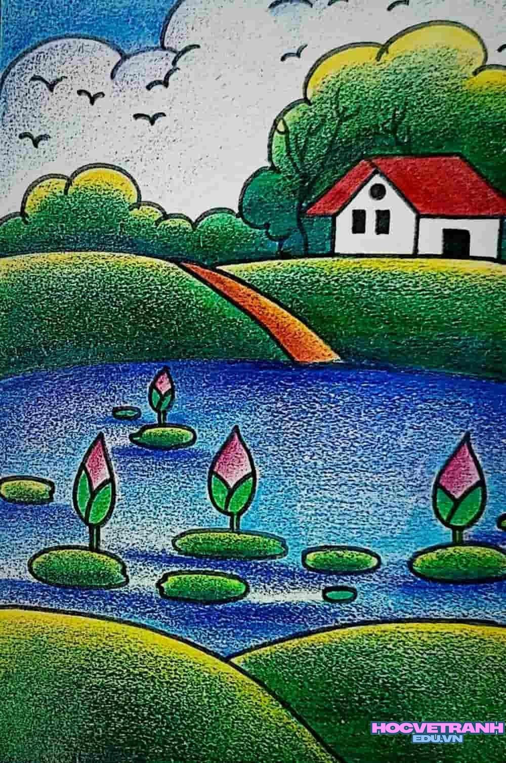 vẽ tranh làng quê yên bình