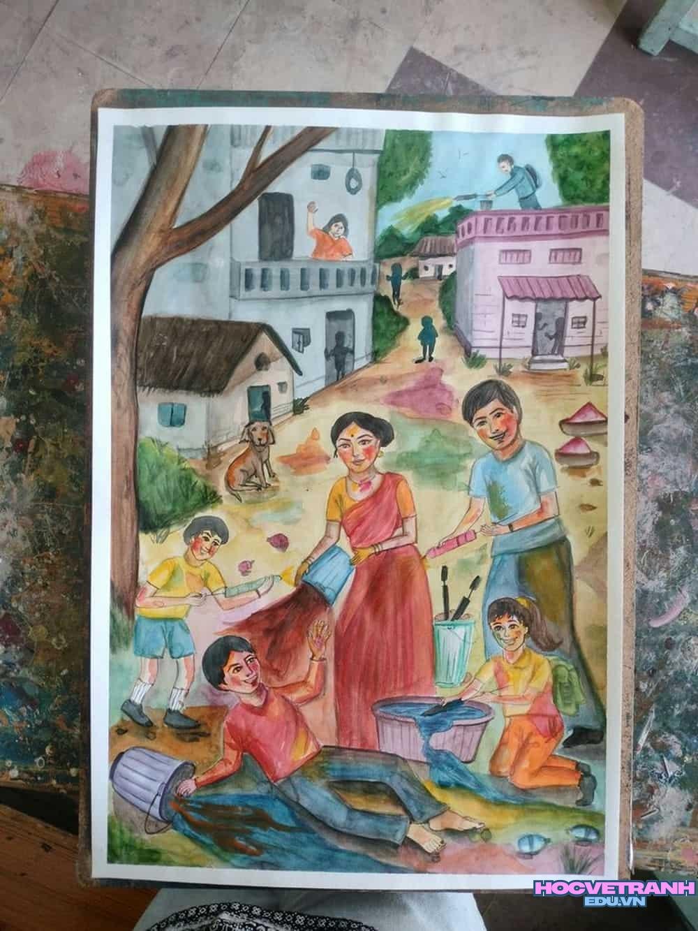 vẽ tranh lao động giản dị