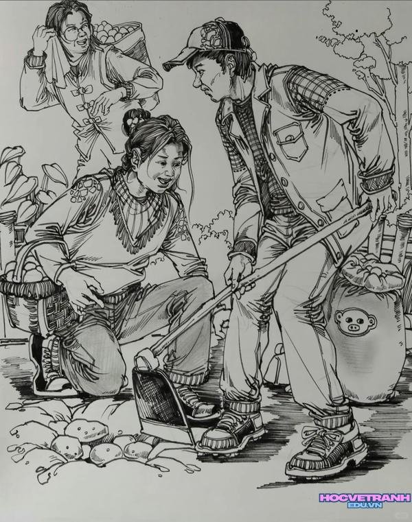 vẽ tranh lao động không màu