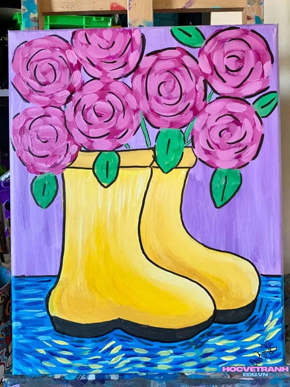 vẽ tranh màu nước hoa lá