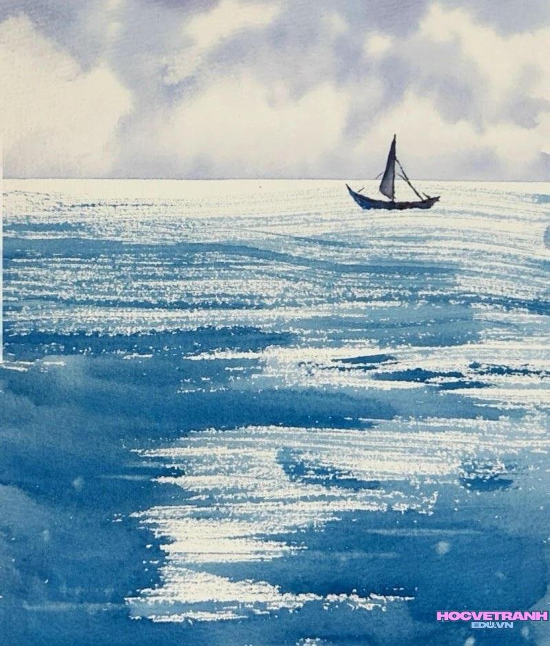 vẽ tranh màu nước mặt biển