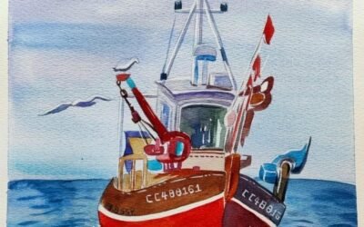 vẽ tranh màu nước sóng biển