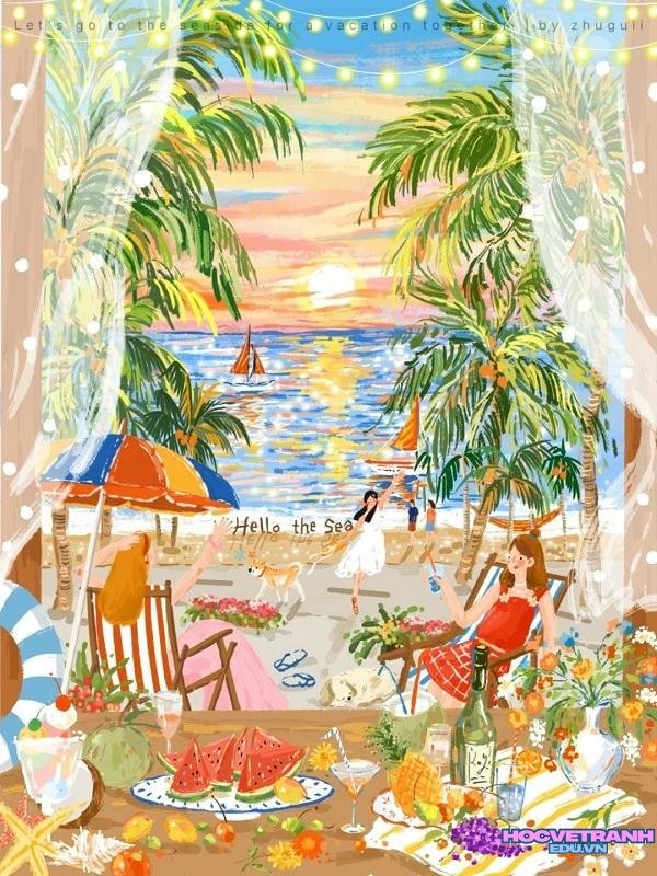 vẽ tranh mùa hè cute