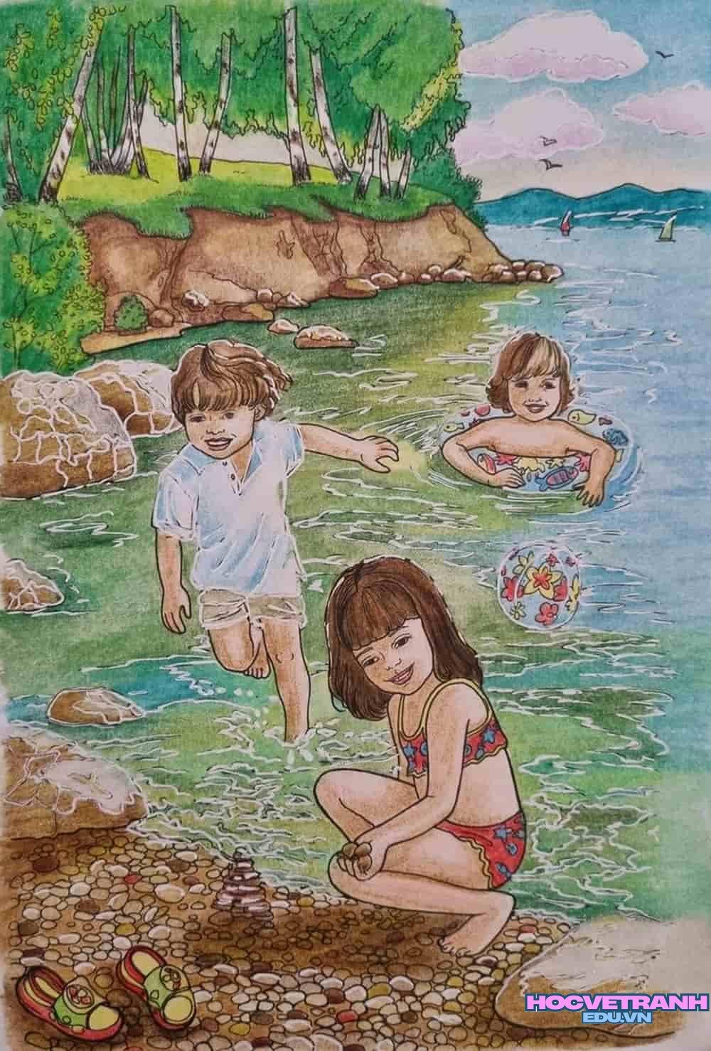 vẽ tranh mùa hè đi biển