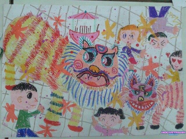 vẽ tranh múa lân đón tết