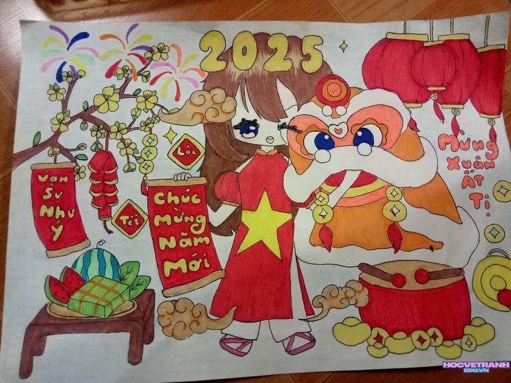 vẽ tranh múa lân ngày tết