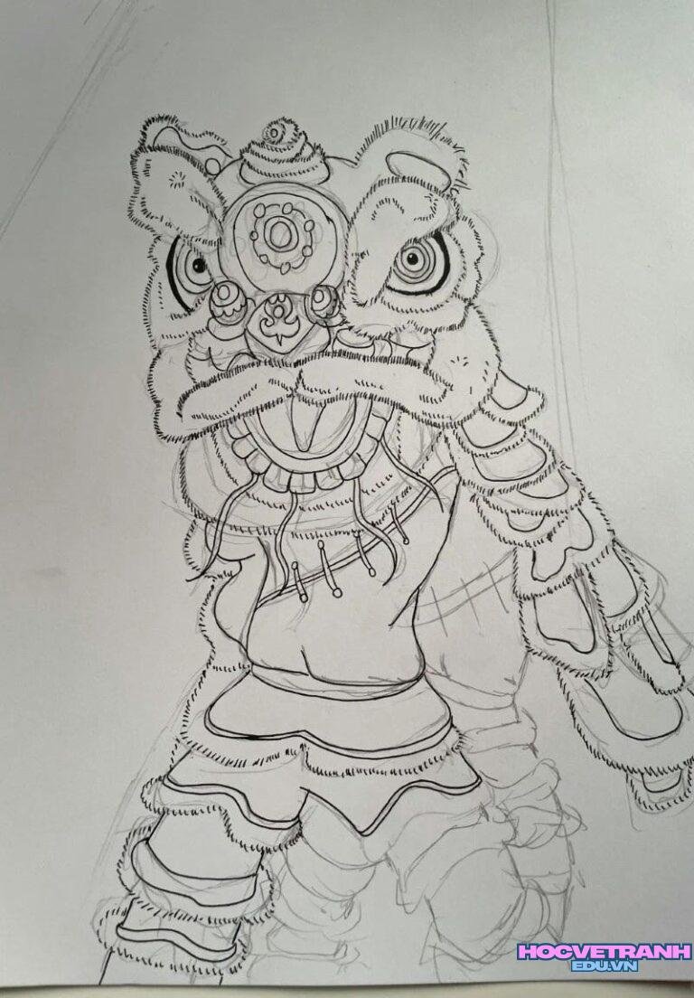 vẽ tranh múa lân ngày tết