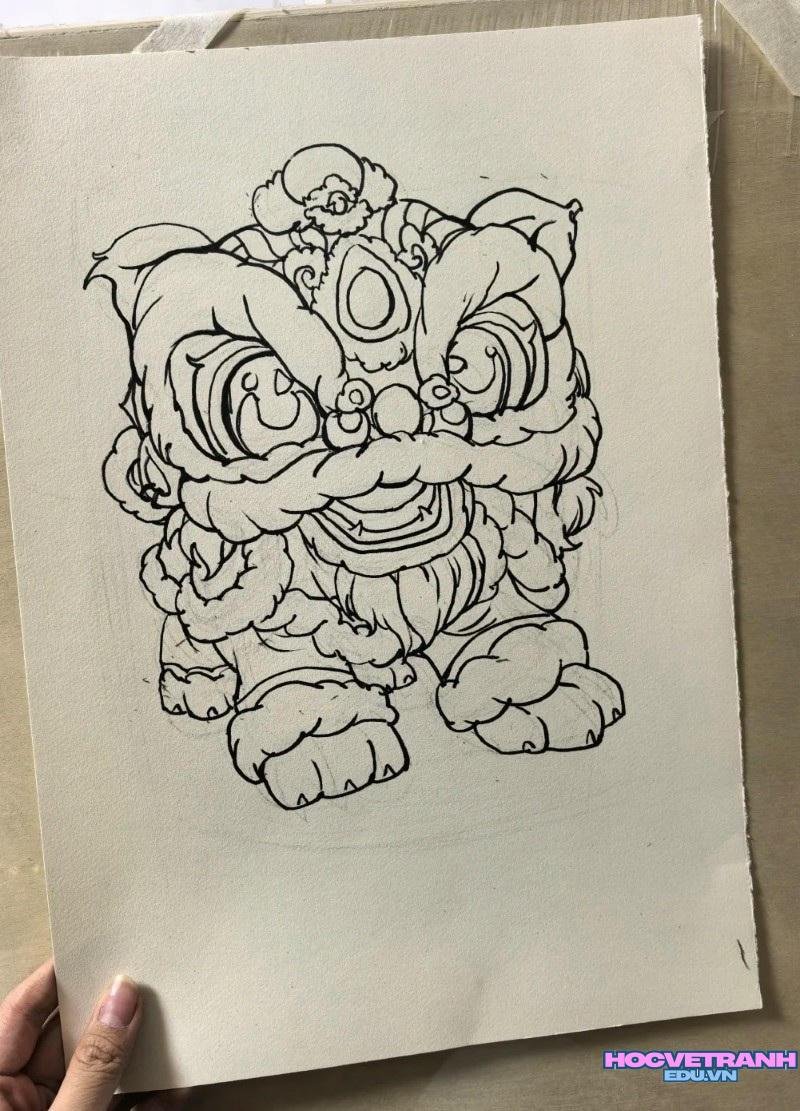 vẽ tranh múa lân ngày tết hd