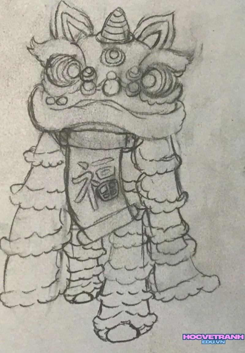 vẽ tranh múa lân ngày tết sợ