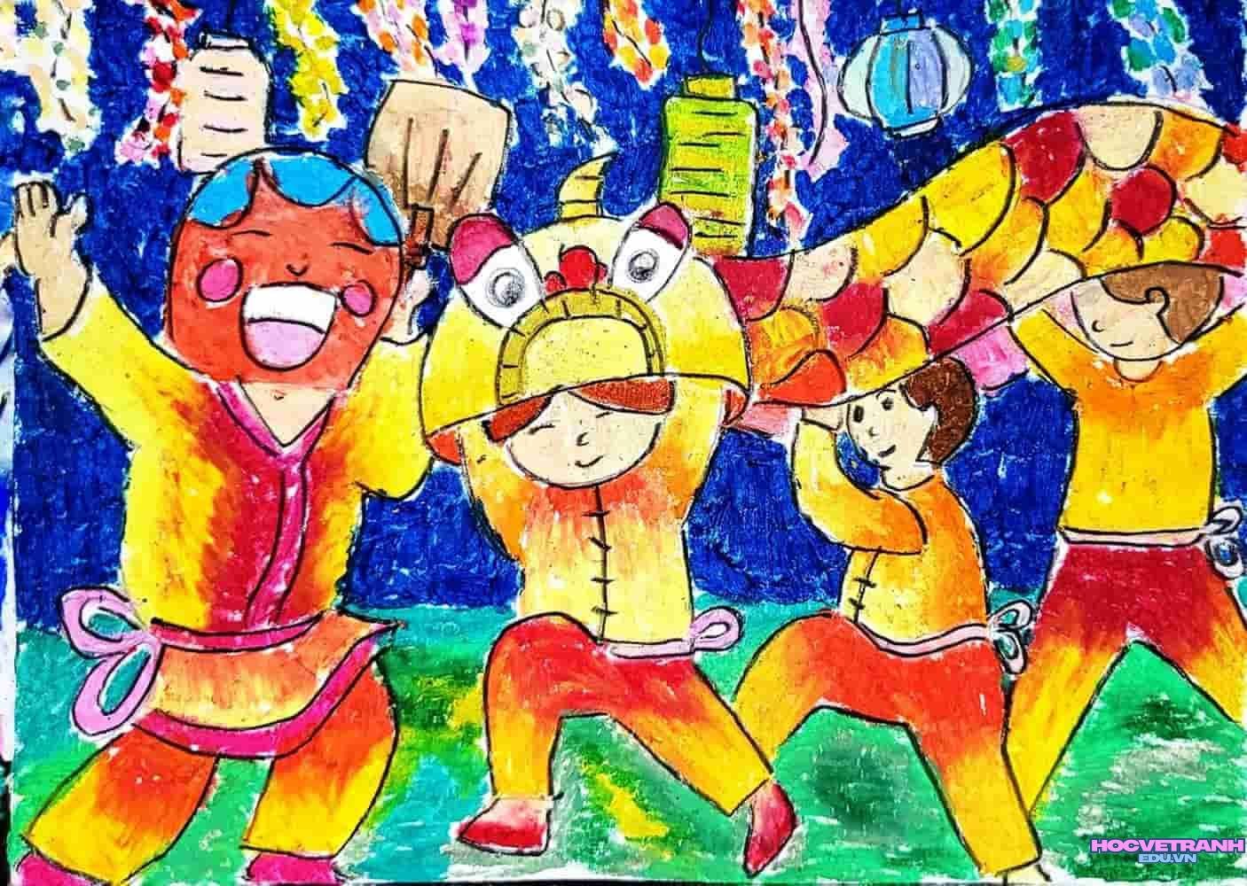 vẽ tranh múa lân ngày xuân