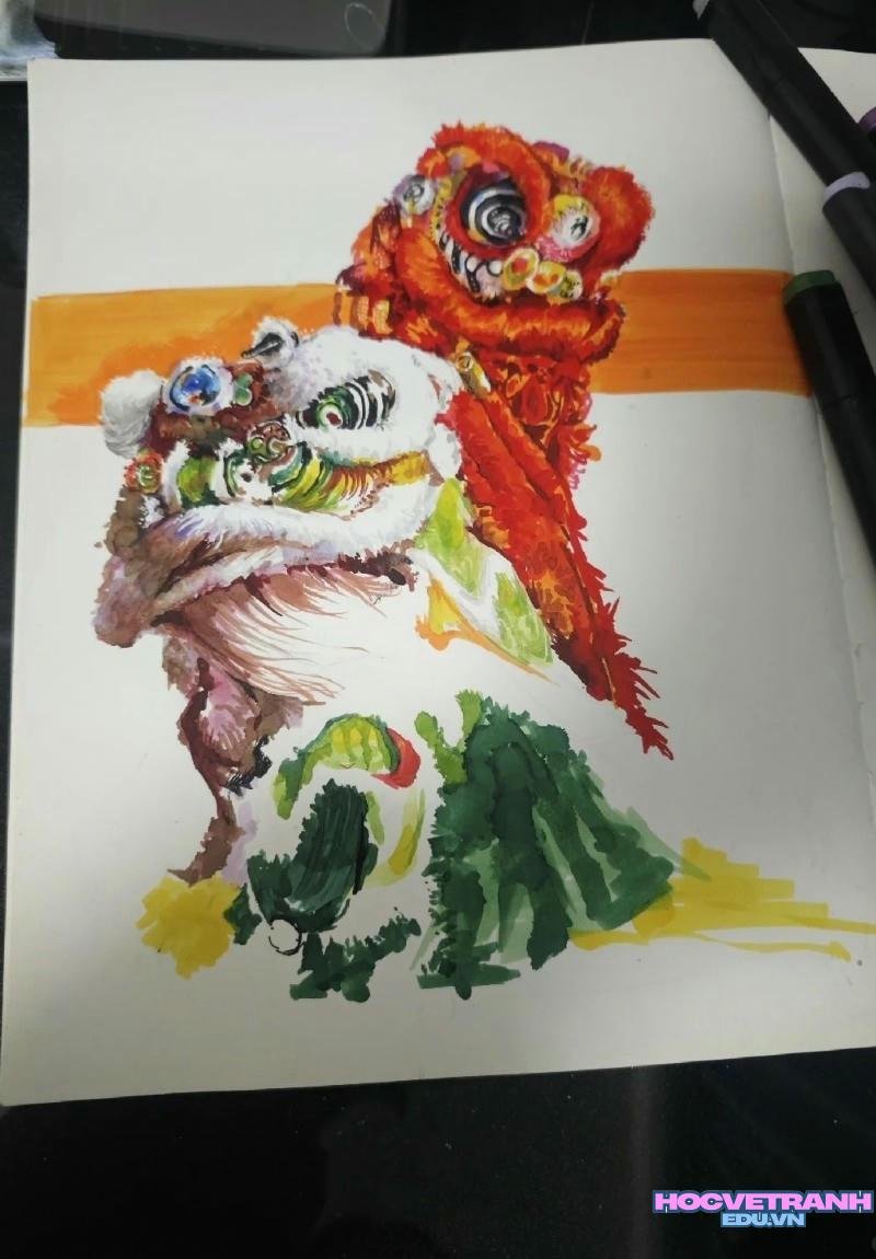 vẽ tranh múa lân tết trung thu