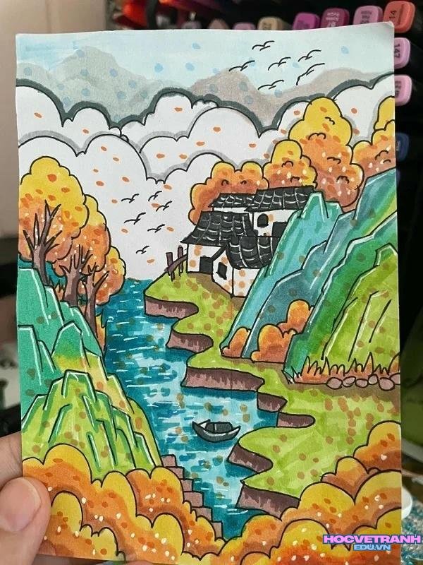 vẽ tranh mùa thu đơn giản đẹp vị