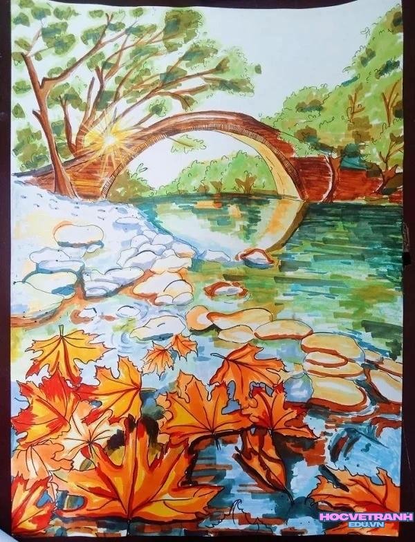 vẽ tranh mùa thu đơn giản nhẹ nhàng