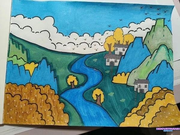 vẽ tranh mùa thu đơn giản nhiều màu