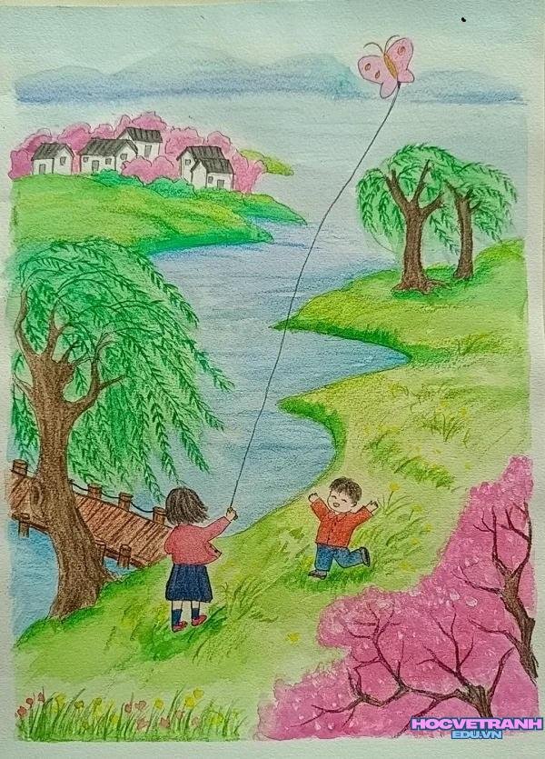 vẽ tranh mùa xuân đồng