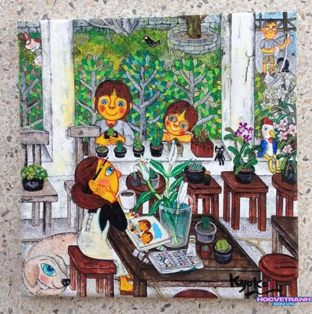 vẽ tranh mùa xuân hoa nở