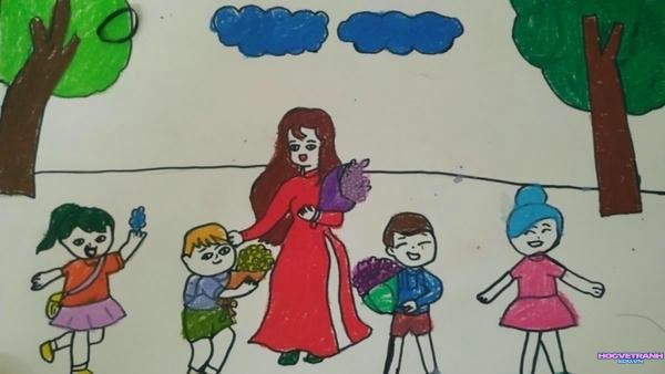 vẽ tranh nghề nghiệp cô giáo