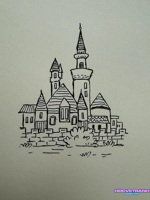 vẽ tranh ngôi nhà lâu đài
