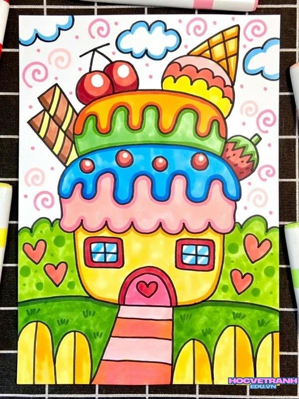 vẽ tranh ngôi nhà nhiều màu