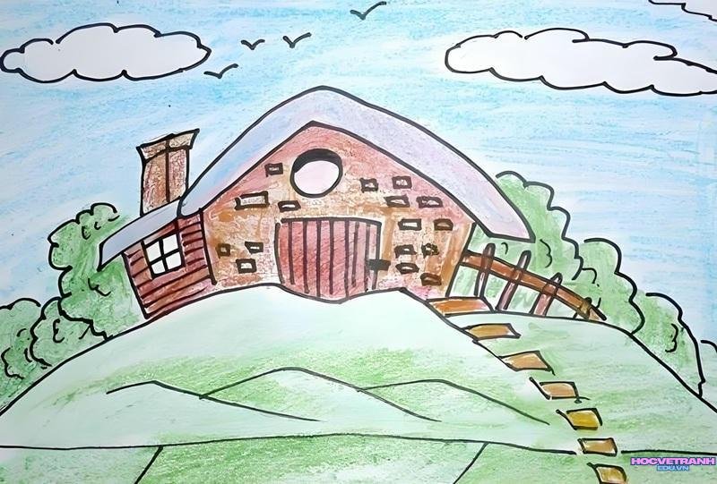 vẽ tranh phong cảnh làng quê bằng bút chì​