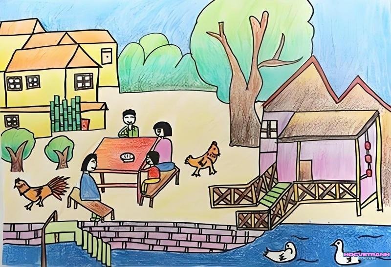 vẽ tranh phong cảnh làng quê đẹp nhất​