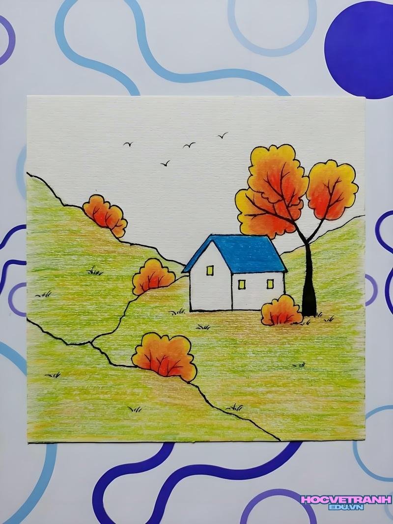 vẽ tranh phong cảnh làng quê đơn giản nhất
