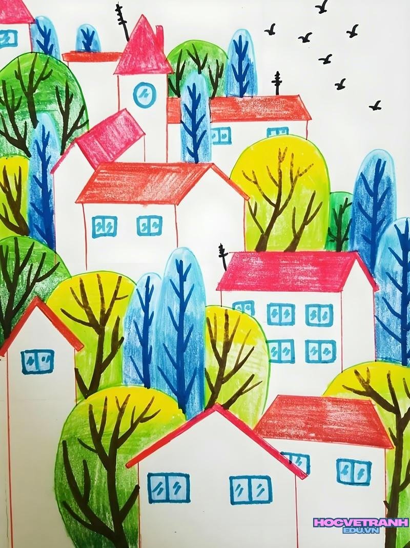 vẽ tranh phong cảnh làng quê em