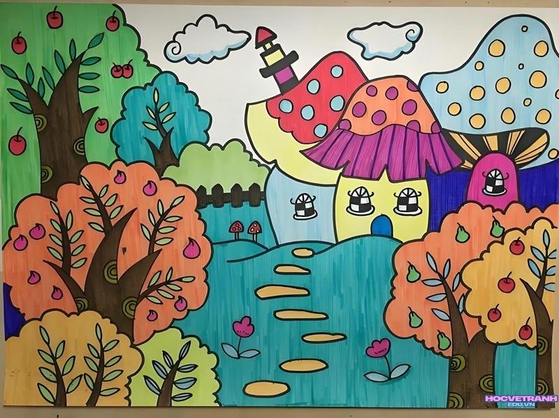 vẽ tranh phong cảnh làng quê