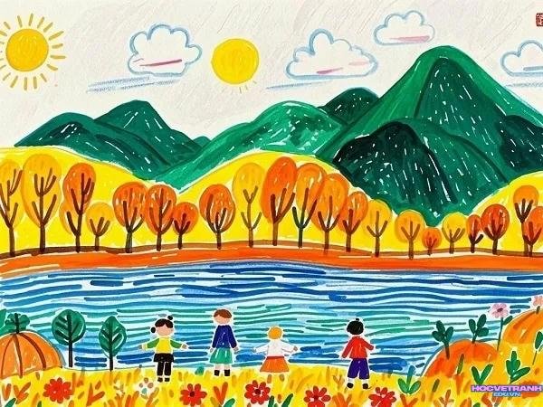 vẽ tranh phong cảnh mùa thu đơn giản