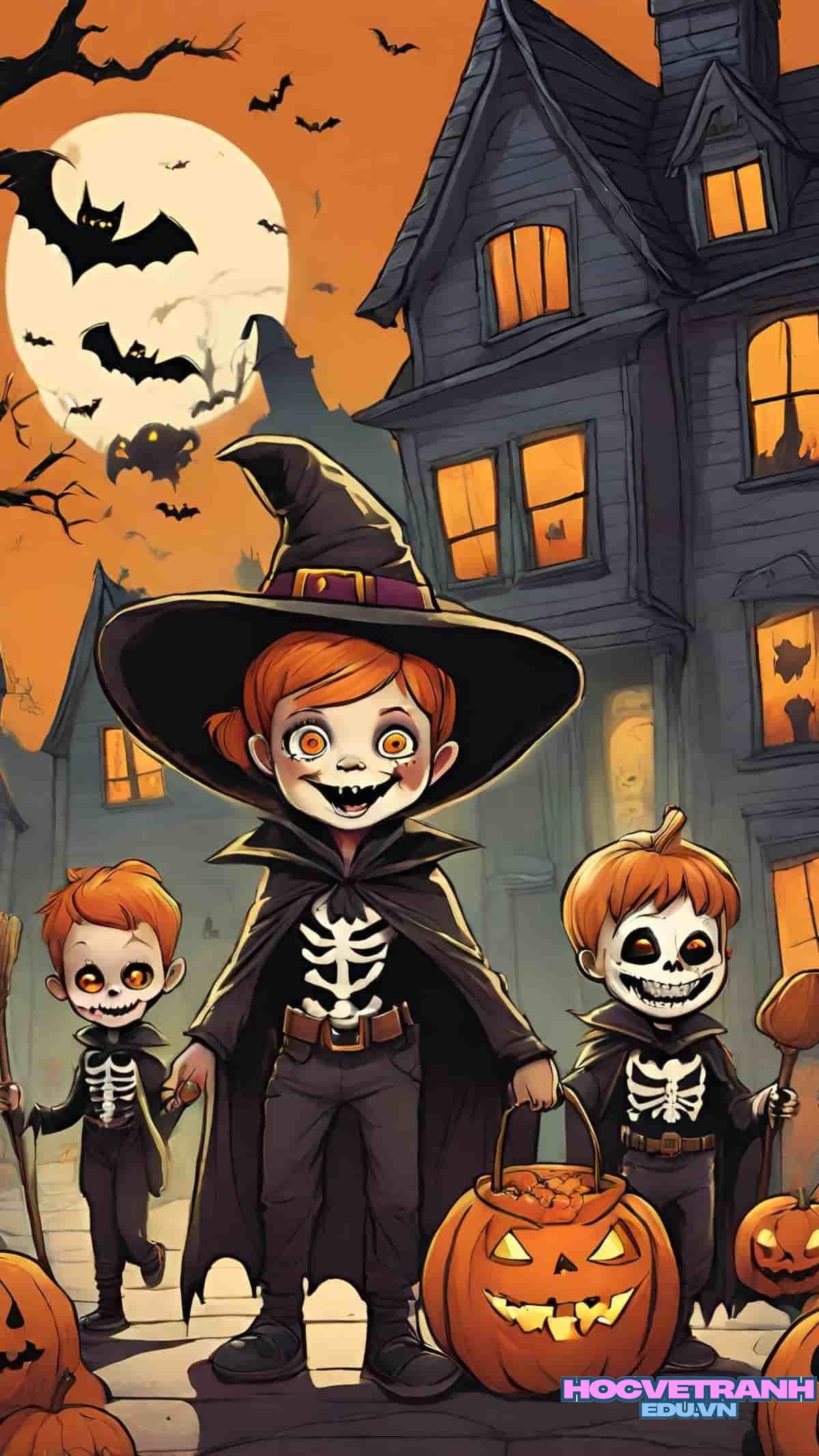 ve tranh tre em halloween.