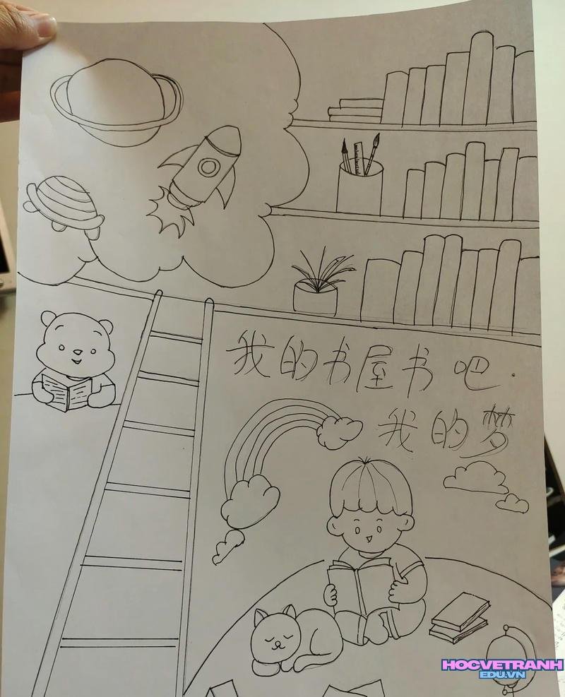 vẽ tranh về góc học tập của em