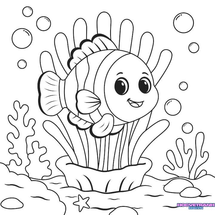 tranh tô màu con cá bơi