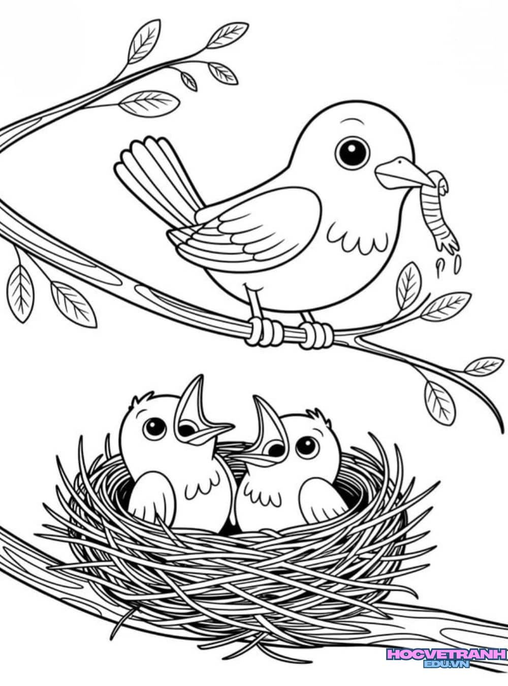 tranh tô màu con chim vui