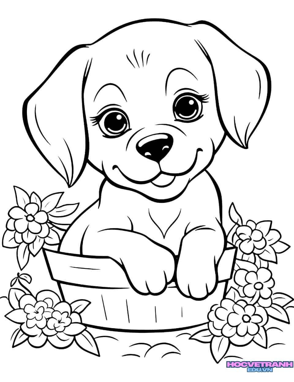 tranh tô màu con chó dễ vẽ