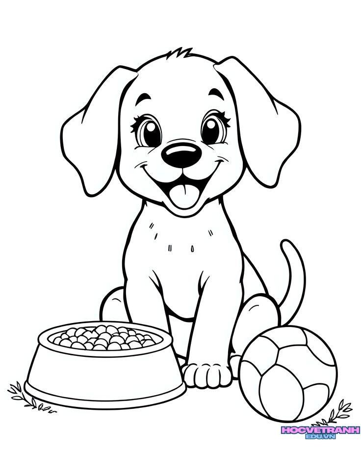 tranh tô màu con chó vui