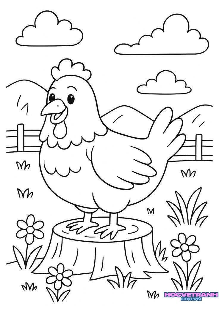 tranh tô màu con gà nhỏ