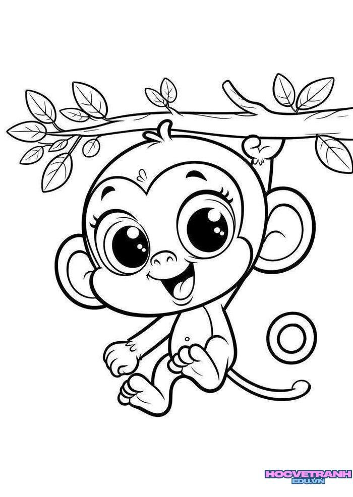 tranh tô màu con khỉ đáng yêu