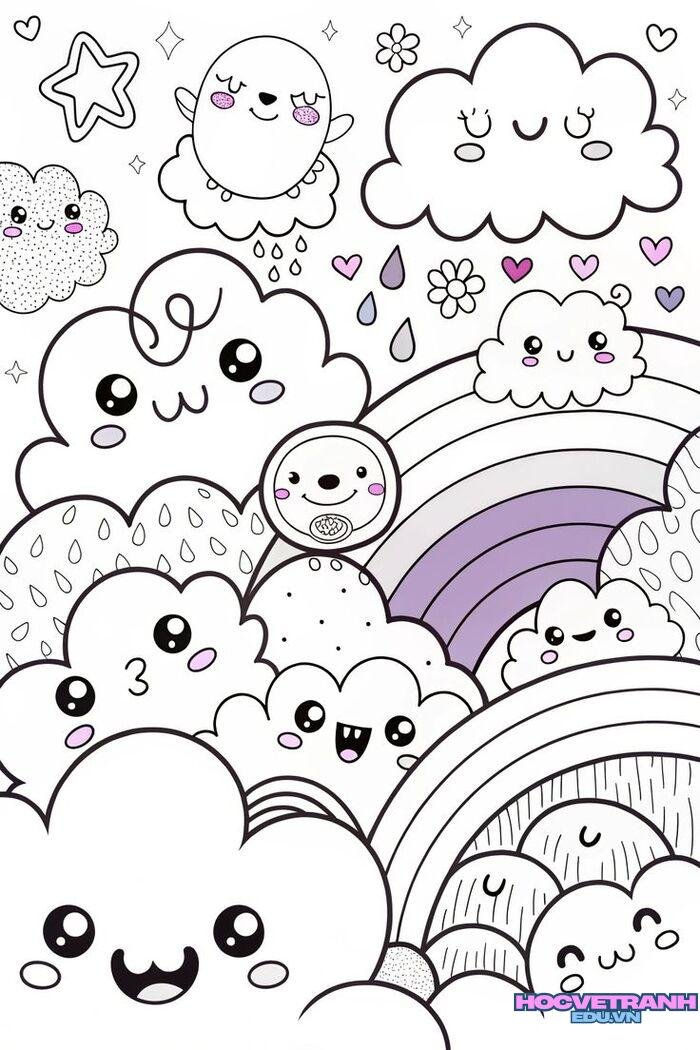 tranh tô màu đám mây cute