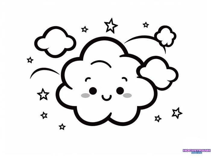 tranh tô màu đám mây đáng yêu cute
