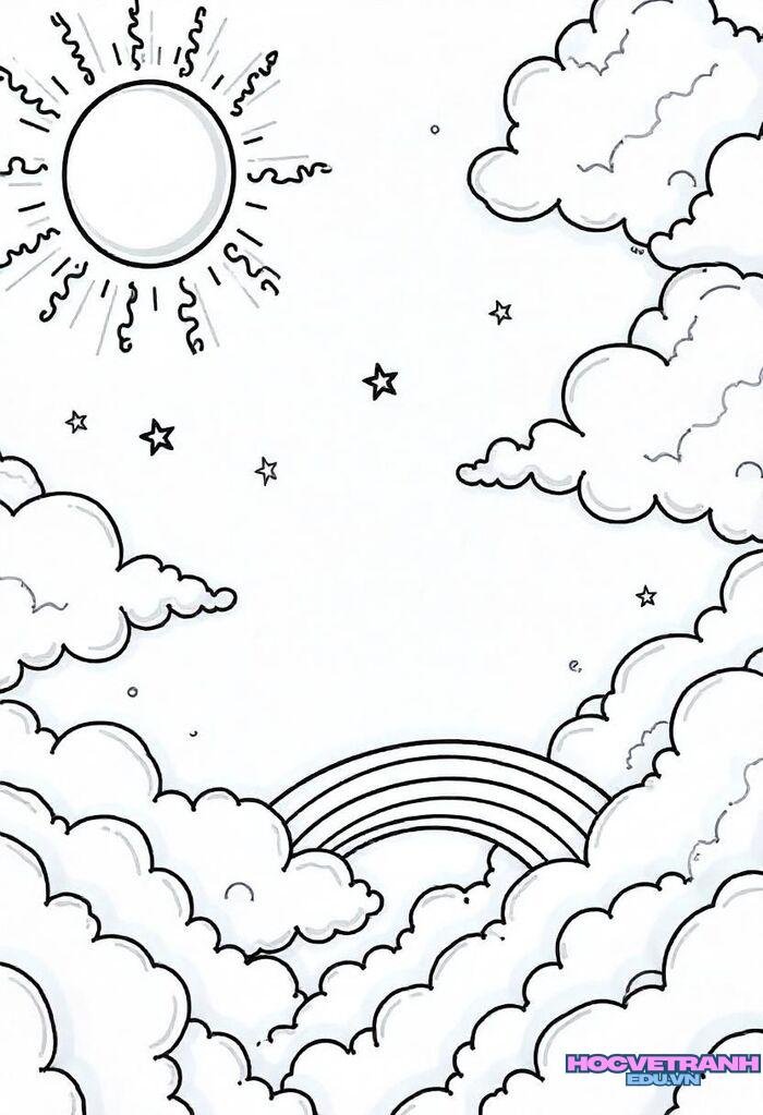tranh tô màu đám mây hoạt hình