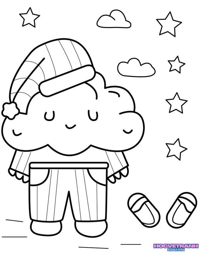 tranh tô màu đám mây mỉm cười