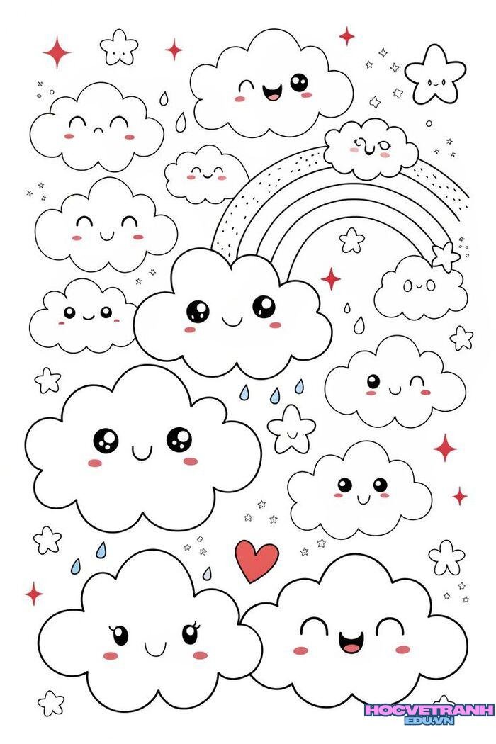 tranh tô màu đám mây ngộ nghĩnh