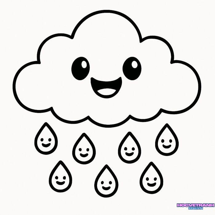 tranh tô màu đám mây phong cách kawaii