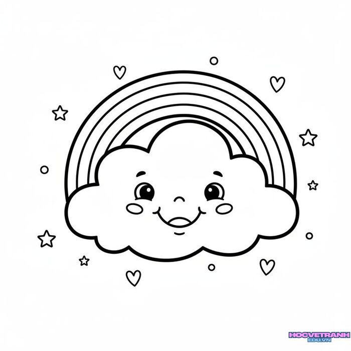 tranh tô màu đám mây và cầu vồng