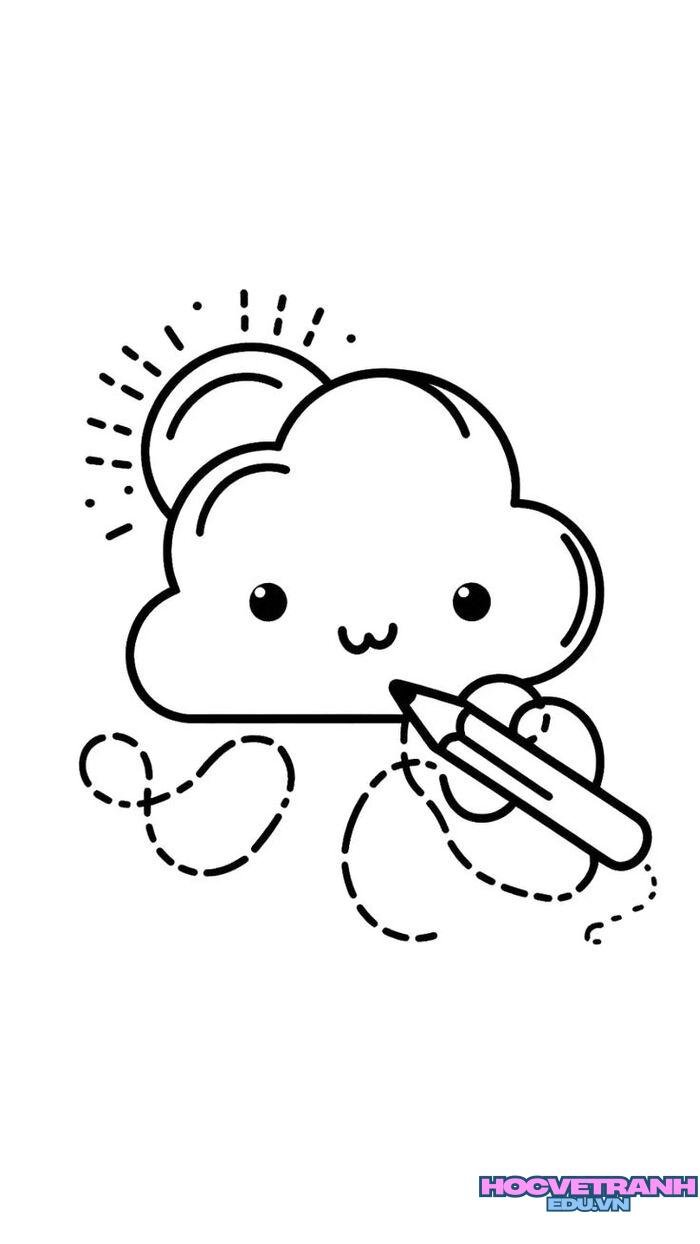 tranh tô màu đám mây và mặt trời