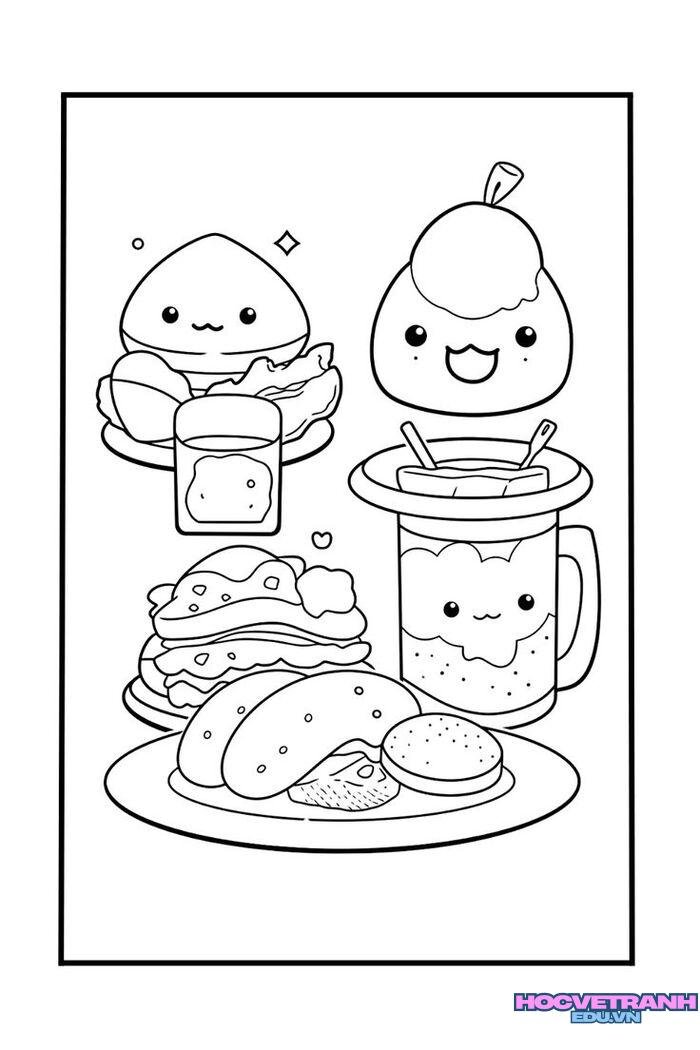 tranh tô màu đồ ăn bữa sáng