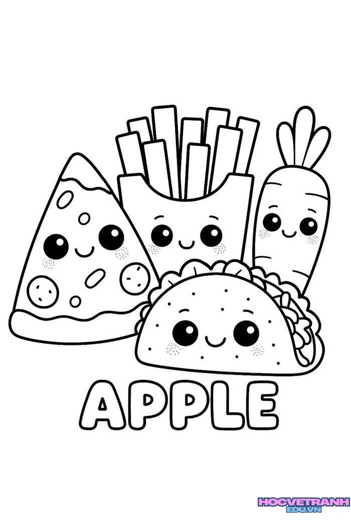 tranh tô màu đồ ăn bữa trưa