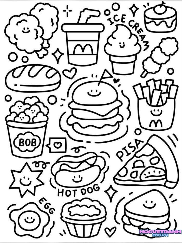 tranh tô màu đồ ăn cho bé tập tô