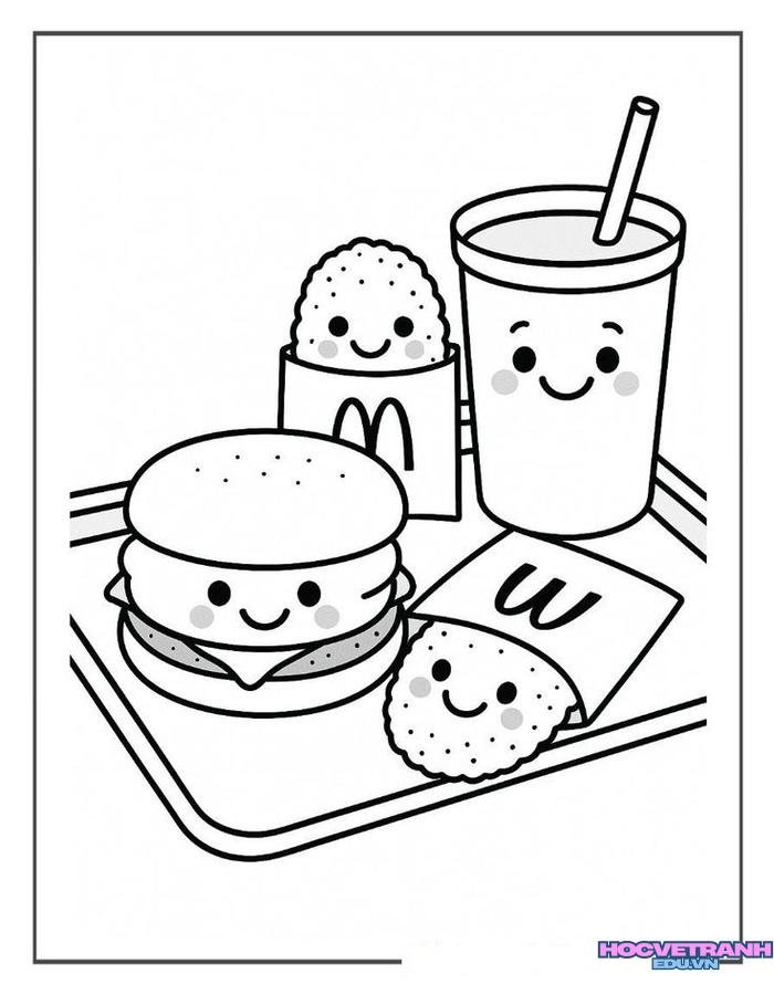 tranh tô màu đồ ăn cute đơn giản